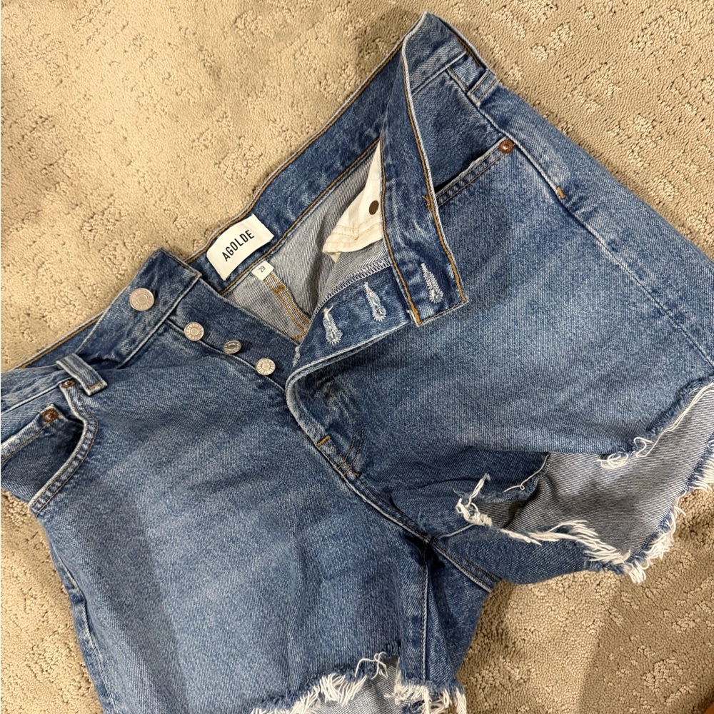 AGOLDE High-Rise Distressed Denim Cutoff Shorts - Blue